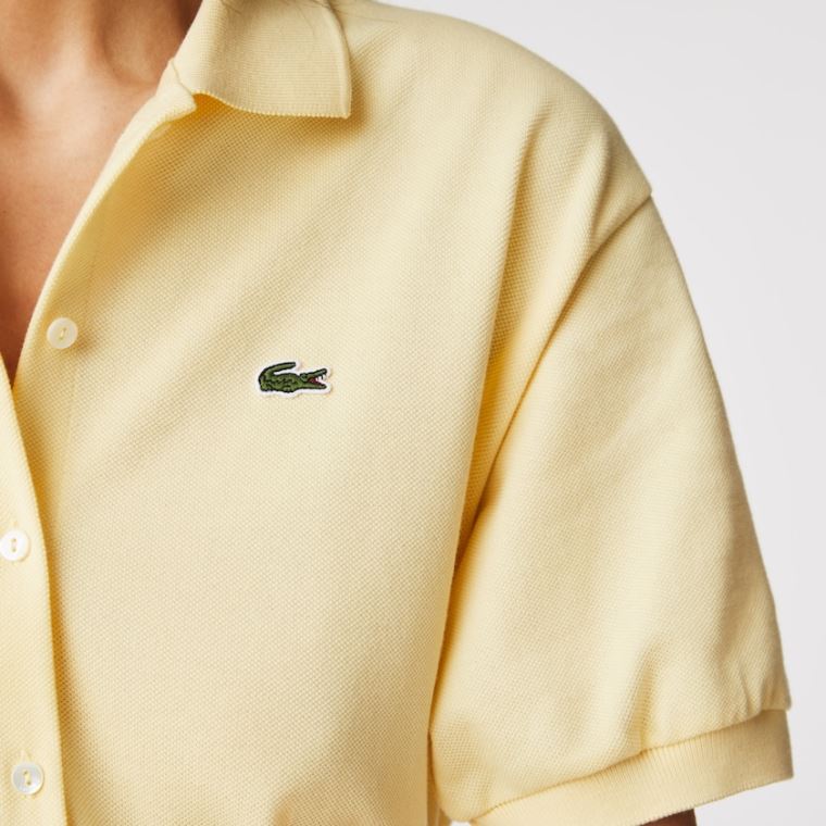 Lacoste Bomulds Piqué Belted Polo Kjole Gul | GHuwLFt2