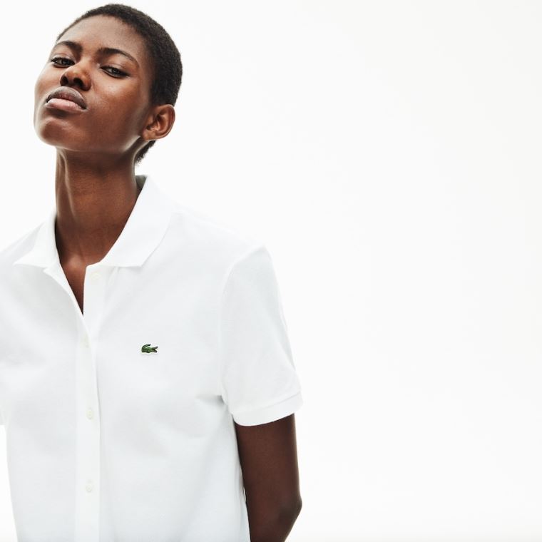 Lacoste Bomulds Piqué Buttoned Polo Kjole Hvide | 4cCXKal9