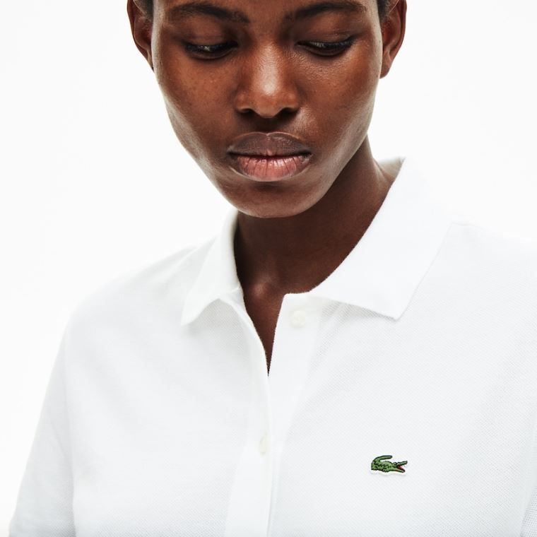 Lacoste Bomulds Piqué Buttoned Polo Kjole Hvide | 4cCXKal9