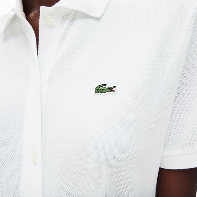 Lacoste Bomulds Piqué Buttoned Polo Kjole Hvide | 4cCXKal9