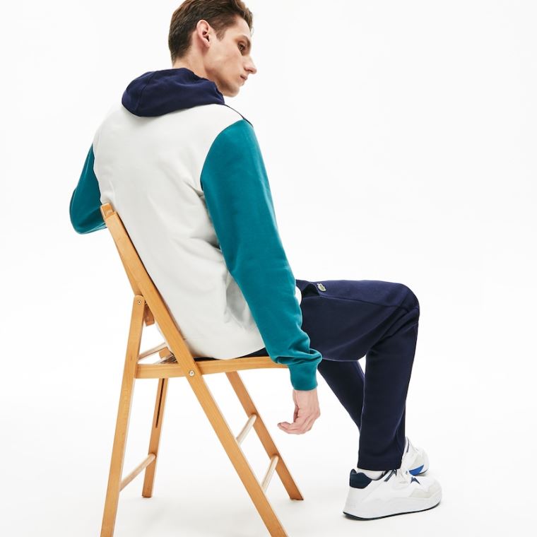 Lacoste Bomulds-Piqué and French Terry Colorblock Sweatshirt Hvide Mørkeblå Blå Grøn | I1ETvNfG