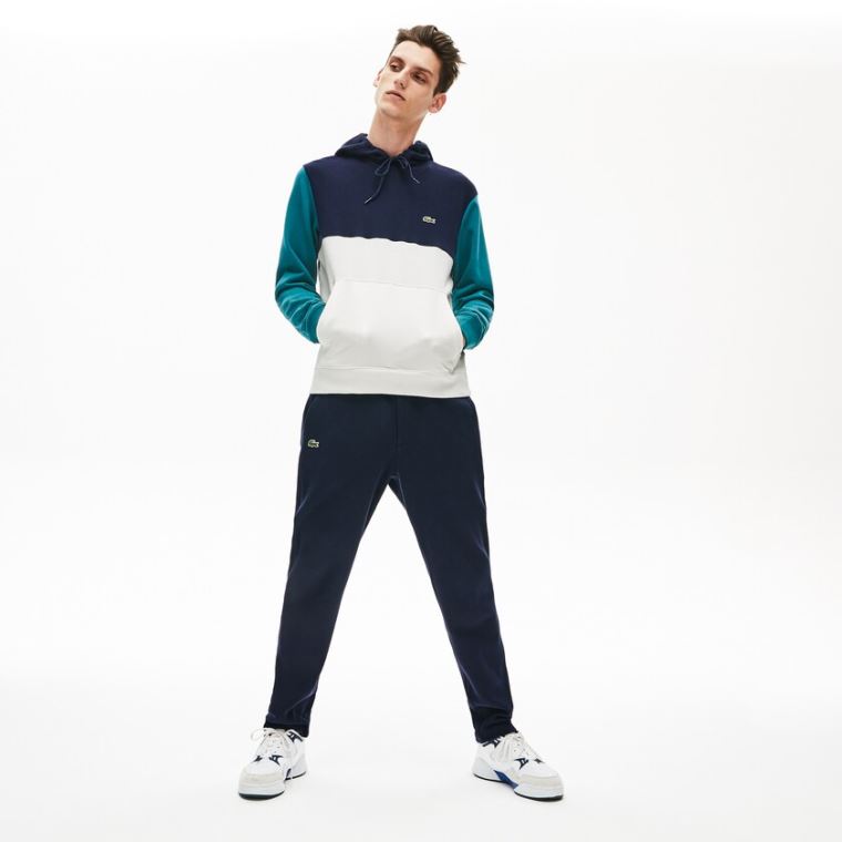 Lacoste Bomulds-Piqué and French Terry Colorblock Sweatshirt Hvide Mørkeblå Blå Grøn | I1ETvNfG