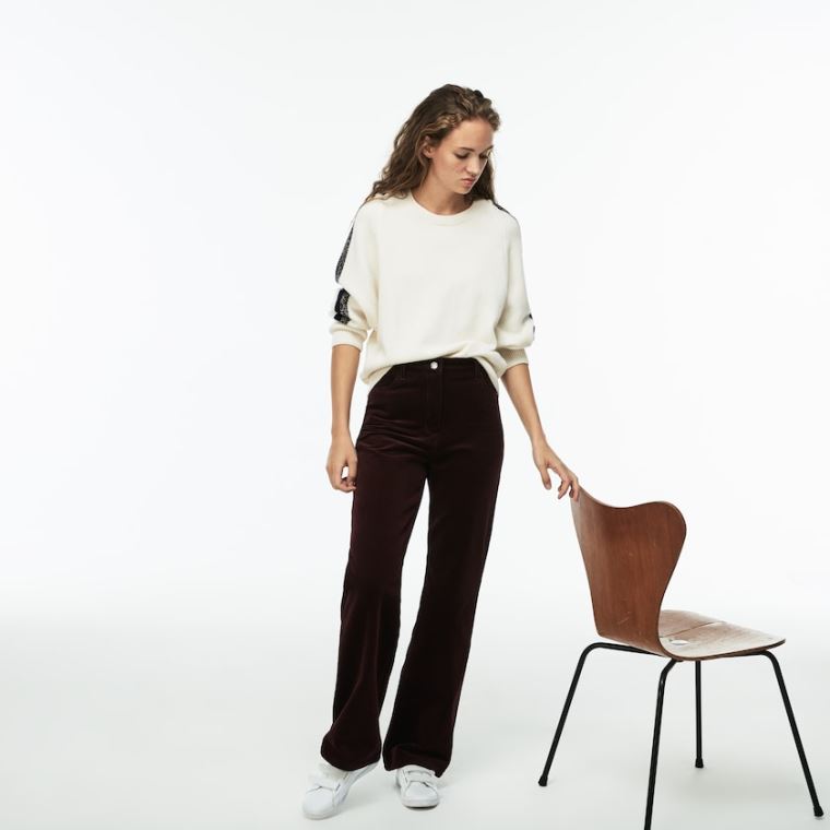 Lacoste Boxy Fit Striped Bomulds Velour Pants Brune | VQHNr02G