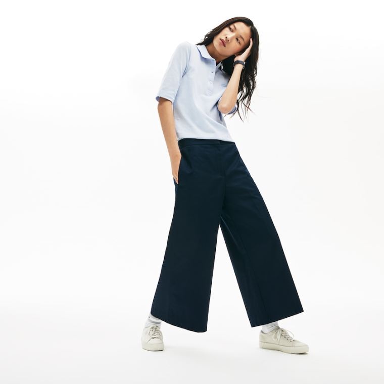 Lacoste Brede Cropped Bomulds Pants Mørkeblå Blå | Jzx2NXcy