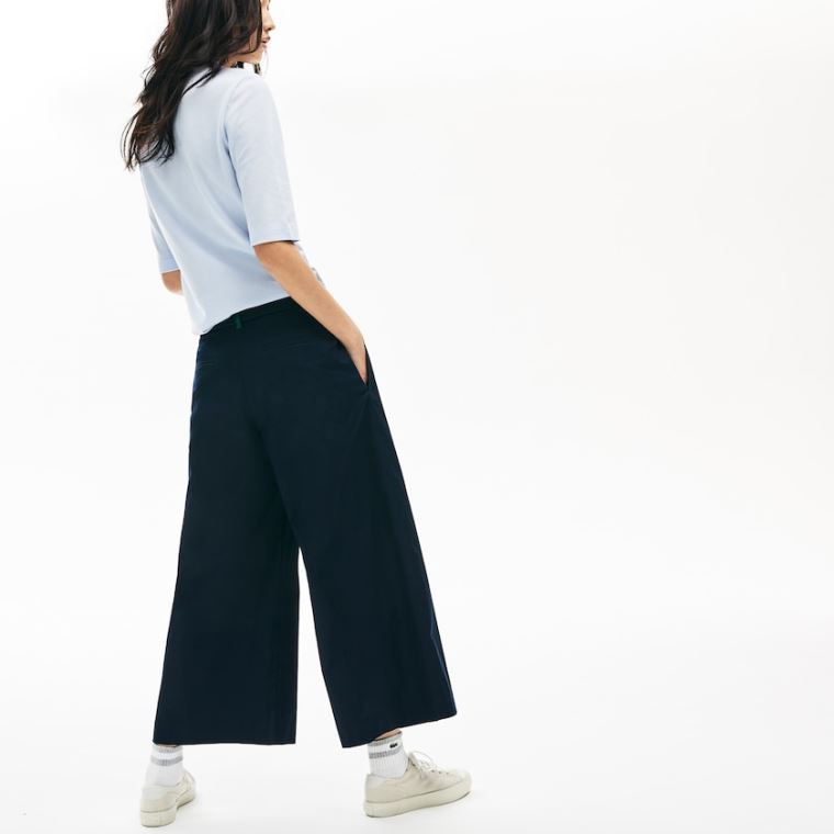 Lacoste Brede Cropped Bomulds Pants Mørkeblå Blå | Jzx2NXcy