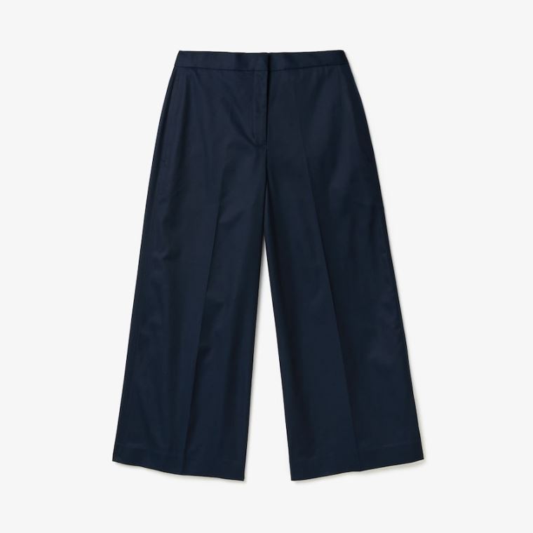 Lacoste Brede Cropped Bomulds Pants Mørkeblå Blå | Jzx2NXcy