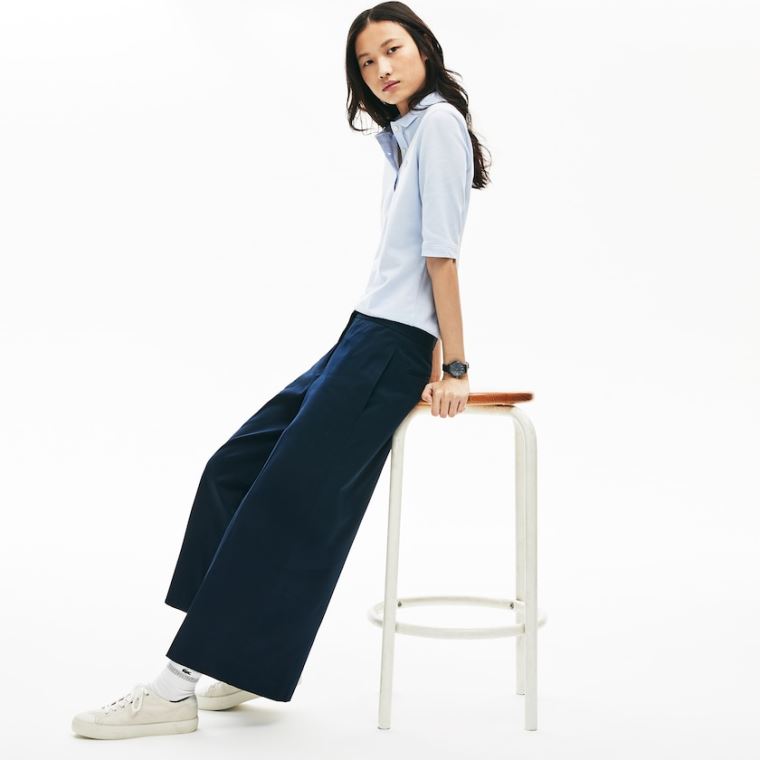 Lacoste Brede Cropped Bomulds Pants Mørkeblå Blå | Jzx2NXcy