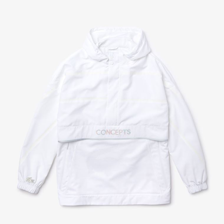 Lacoste CONCEPTS Collaboration Crocodile Print Windbreaker Hvide | TiFdsefe