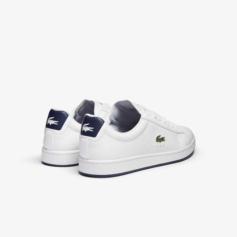 Lacoste Carnaby Evo Læder Sneakers Hvide Mørkeblå | oA78t4XI