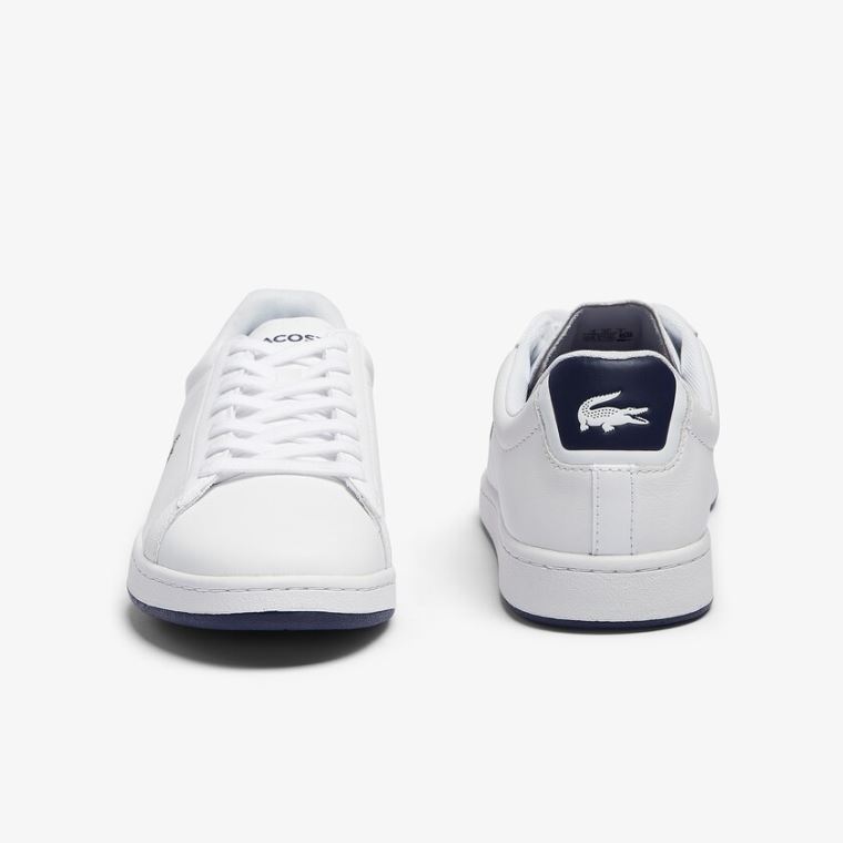 Lacoste Carnaby Evo Læder Sneakers Hvide Mørkeblå | oA78t4XI