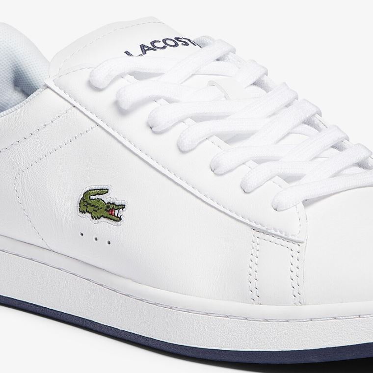 Lacoste Carnaby Evo Læder Sneakers Hvide Mørkeblå | oA78t4XI