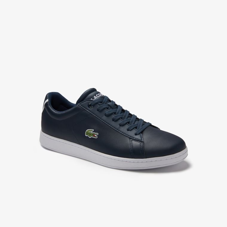 Lacoste Carnaby Evo Læder Sneakers Mørkeblå | VfdSGaFj