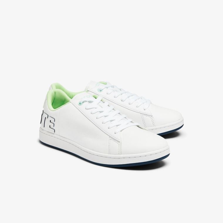 Lacoste Carnaby Evo Læder and Citrus Accent Sneakers Hvide Mørkeblå | lgcNxD5a