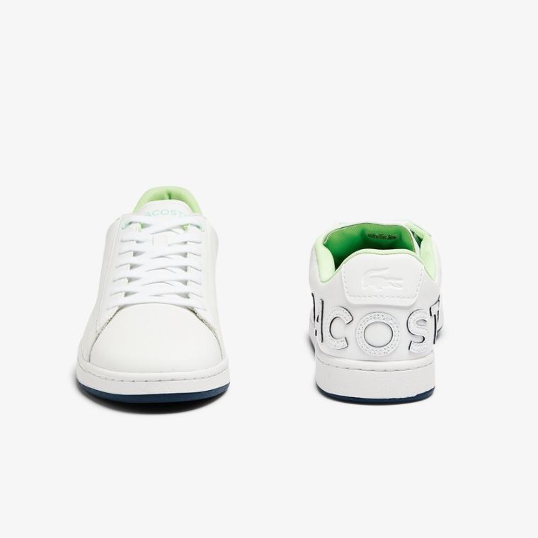 Lacoste Carnaby Evo Læder and Citrus Accent Sneakers Hvide Mørkeblå | lgcNxD5a