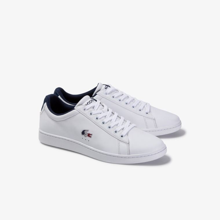 Lacoste Carnaby Evo Læder and Syntetisk Sneakers Hvide Mørkeblå Rød | 3nJ82ob0