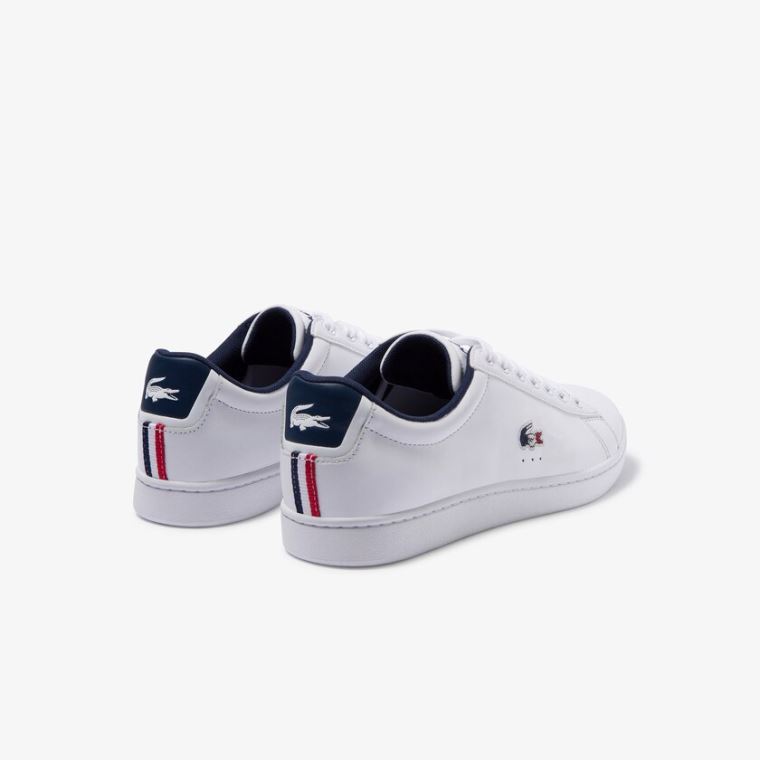 Lacoste Carnaby Evo Læder and Syntetisk Sneakers Hvide Mørkeblå Rød | 3nJ82ob0