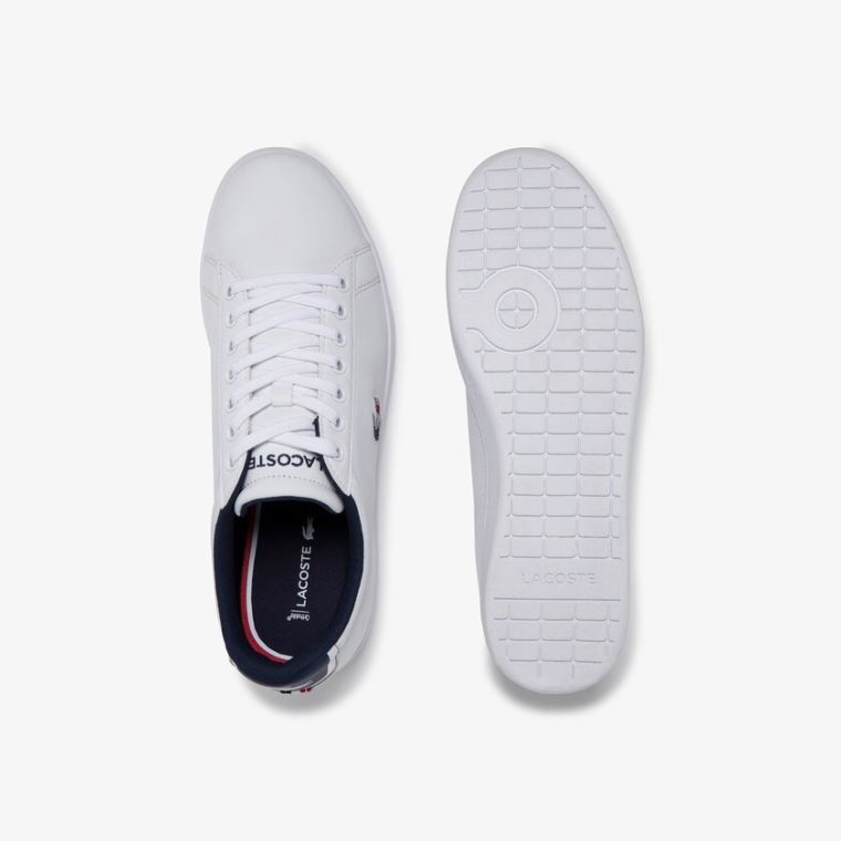 Lacoste Carnaby Evo Læder and Syntetisk Sneakers Hvide Mørkeblå Rød | 3nJ82ob0