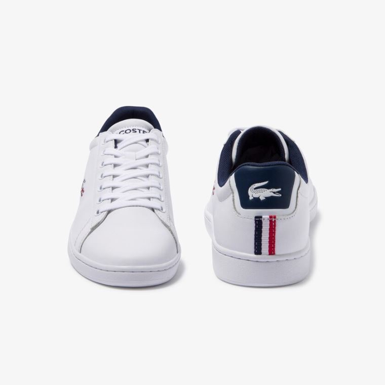 Lacoste Carnaby Evo Læder and Syntetisk Sneakers Hvide Mørkeblå Rød | 3nJ82ob0