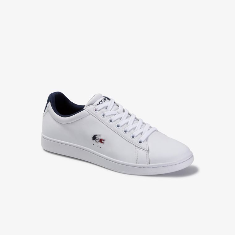 Lacoste Carnaby Evo Læder and Syntetisk Sneakers Hvide Mørkeblå Rød | 3nJ82ob0