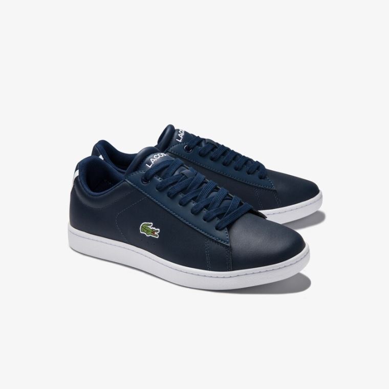 Lacoste Carnaby Evo Mesh-lined Læder Sneakers Mørkeblå | uHVutRUD