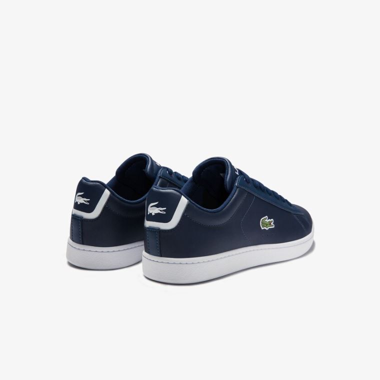 Lacoste Carnaby Evo Mesh-lined Læder Sneakers Mørkeblå | uHVutRUD