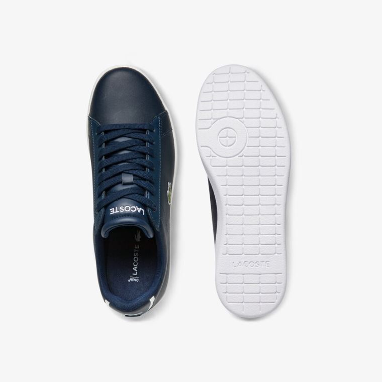 Lacoste Carnaby Evo Mesh-lined Læder Sneakers Mørkeblå | uHVutRUD