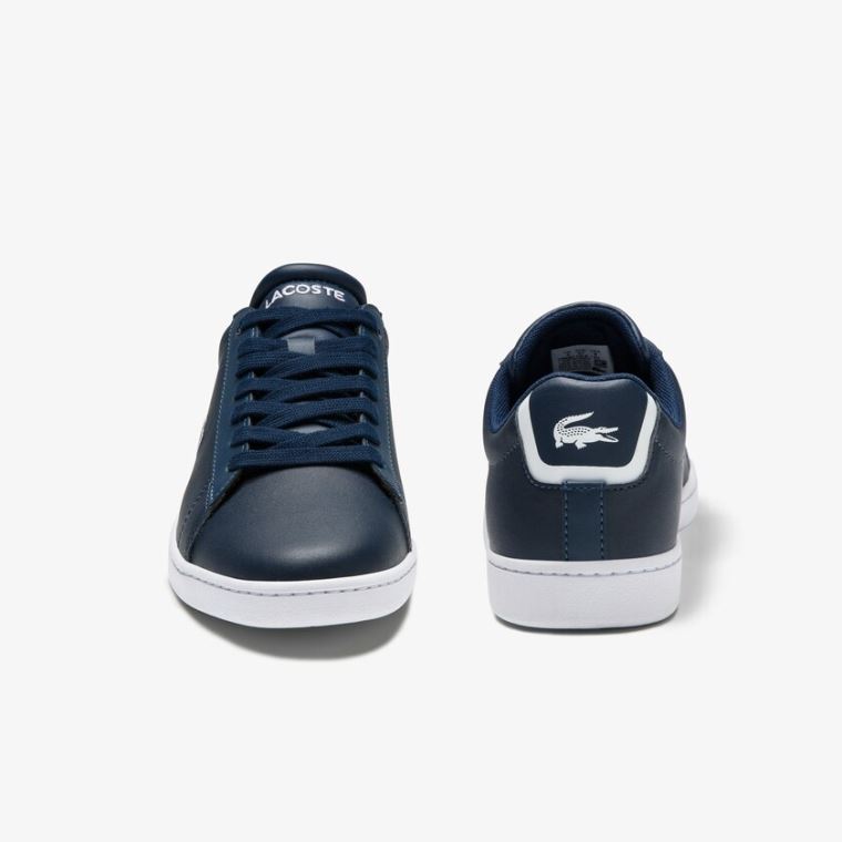 Lacoste Carnaby Evo Mesh-lined Læder Sneakers Mørkeblå | uHVutRUD