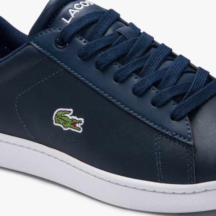 Lacoste Carnaby Evo Mesh-lined Læder Sneakers Mørkeblå | uHVutRUD