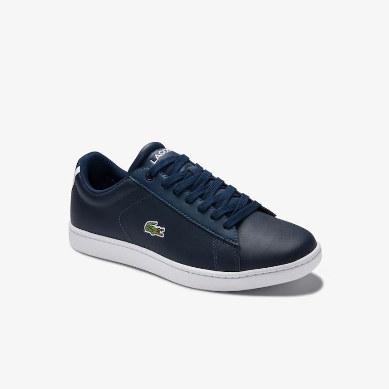 Lacoste Carnaby Evo Mesh-lined Læder Sneakers Mørkeblå | uHVutRUD