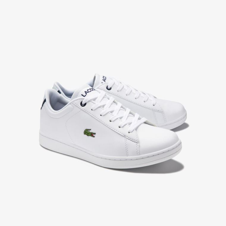 Lacoste Carnaby Evo Mesh-lined Tonal Syntetisk Sneakers Hvide Mørkeblå | f8ryxFtX