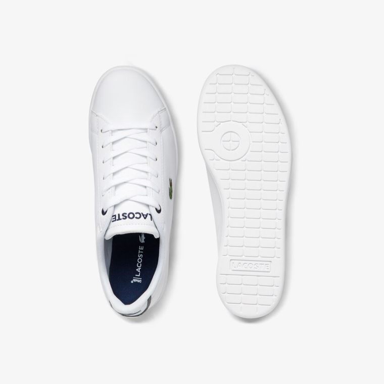 Lacoste Carnaby Evo Mesh-lined Tonal Syntetisk Sneakers Hvide Mørkeblå | f8ryxFtX