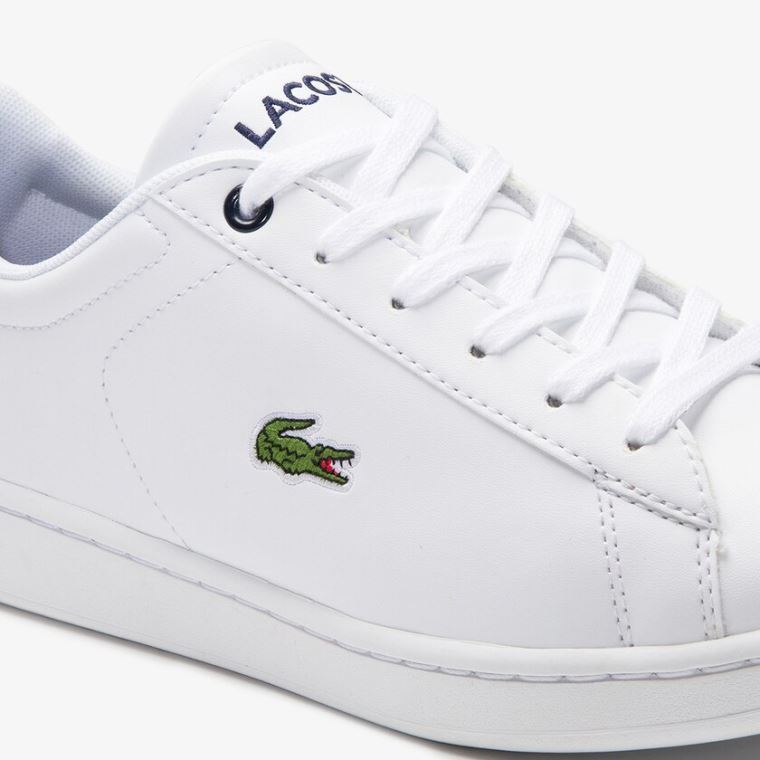 Lacoste Carnaby Evo Mesh-lined Tonal Syntetisk Sneakers Hvide Mørkeblå | f8ryxFtX