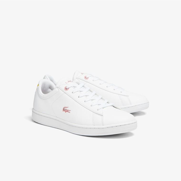 Lacoste Carnaby Evo Metallic Accent Sneakers Hvide Lyserød | 4ZZly6dR