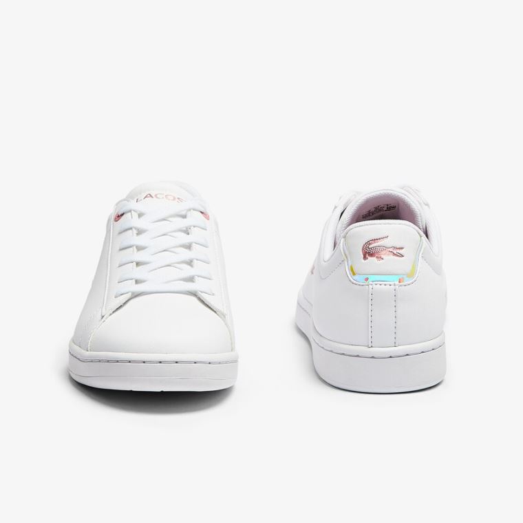 Lacoste Carnaby Evo Metallic Accent Sneakers Hvide Lyserød | 4ZZly6dR