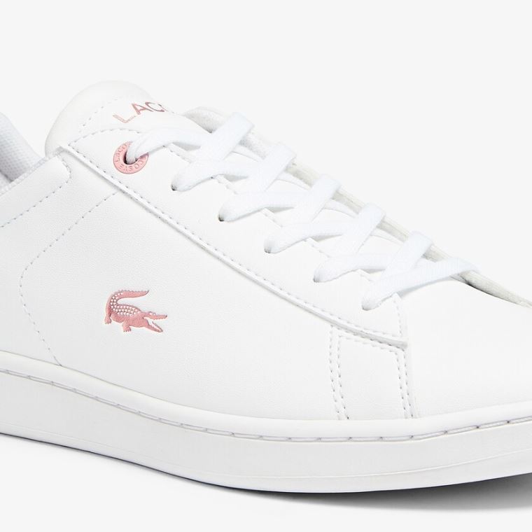 Lacoste Carnaby Evo Metallic Accent Sneakers Hvide Lyserød | 4ZZly6dR