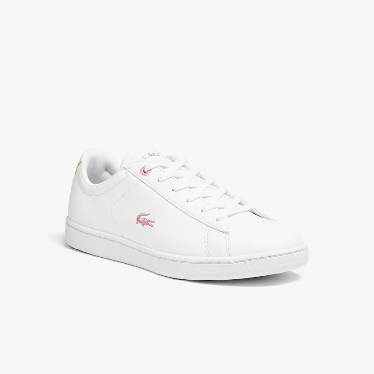 Lacoste Carnaby Evo Metallic Accent Sneakers Hvide Lyserød | 4ZZly6dR