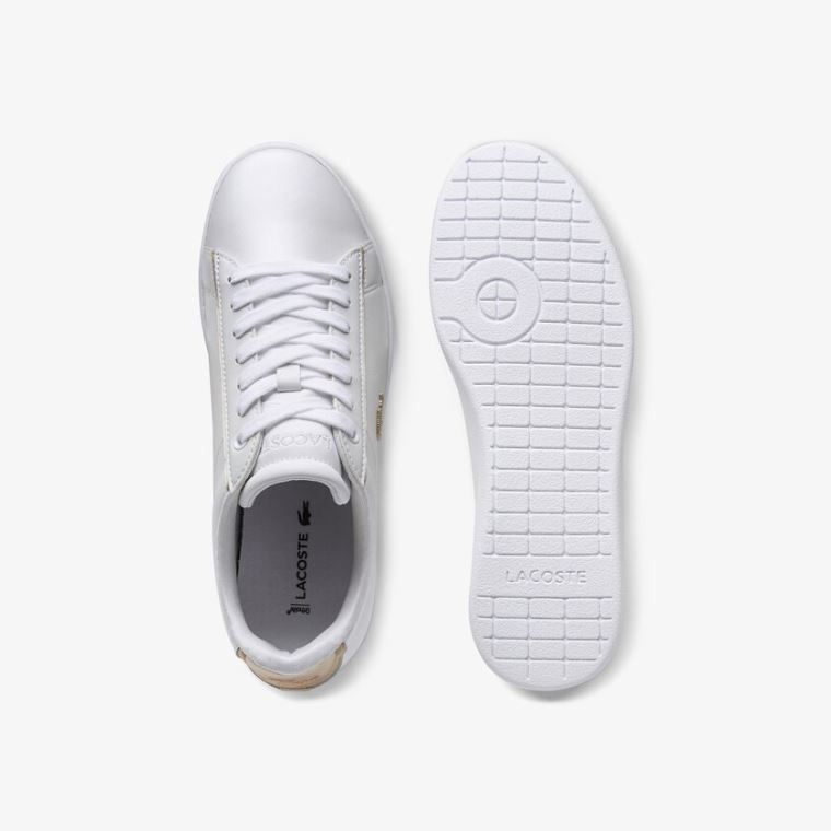 Lacoste Carnaby Evo Satin and Læder Sneakers Hvide | q4goHv7f