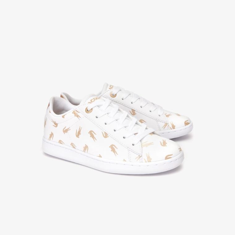 Lacoste Carnaby Metallic Crocodile Sneaker Hvide Guld | oeqgXBie