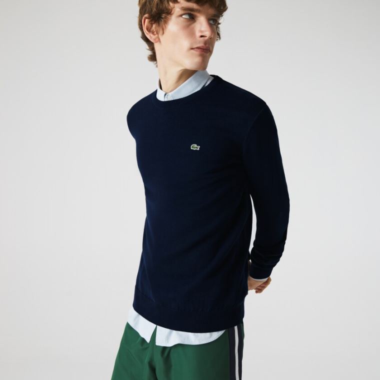 Lacoste Caviar Piqué Accent Sweater Mørkeblå Blå Hvide Mørkeblå Blå | 4GfVT6MR