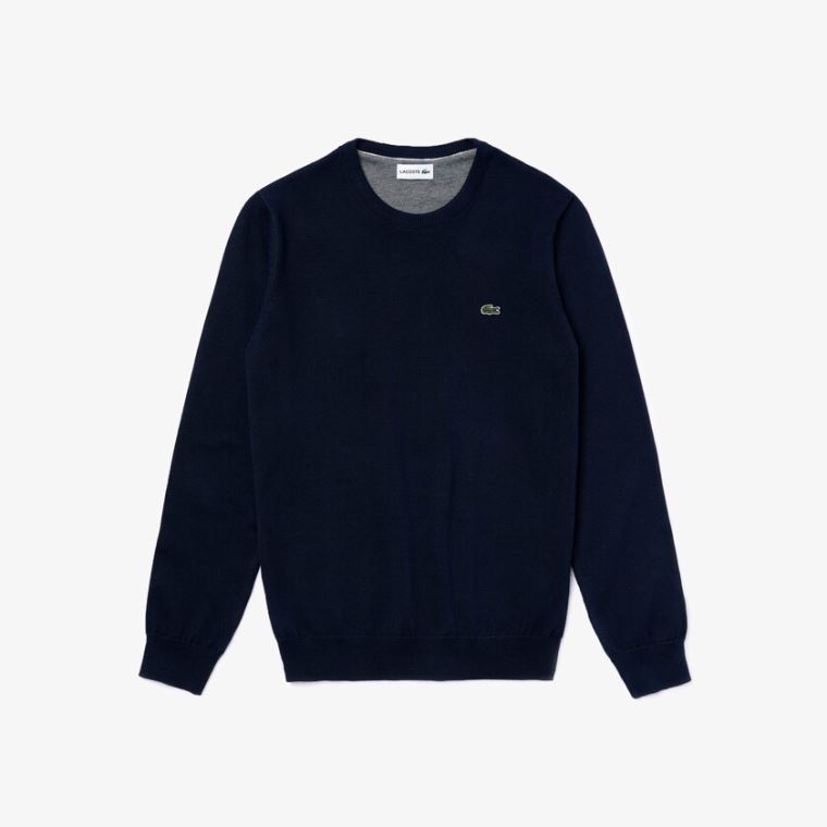 Lacoste Caviar Piqué Accent Sweater Mørkeblå Blå Hvide Mørkeblå Blå | 4GfVT6MR