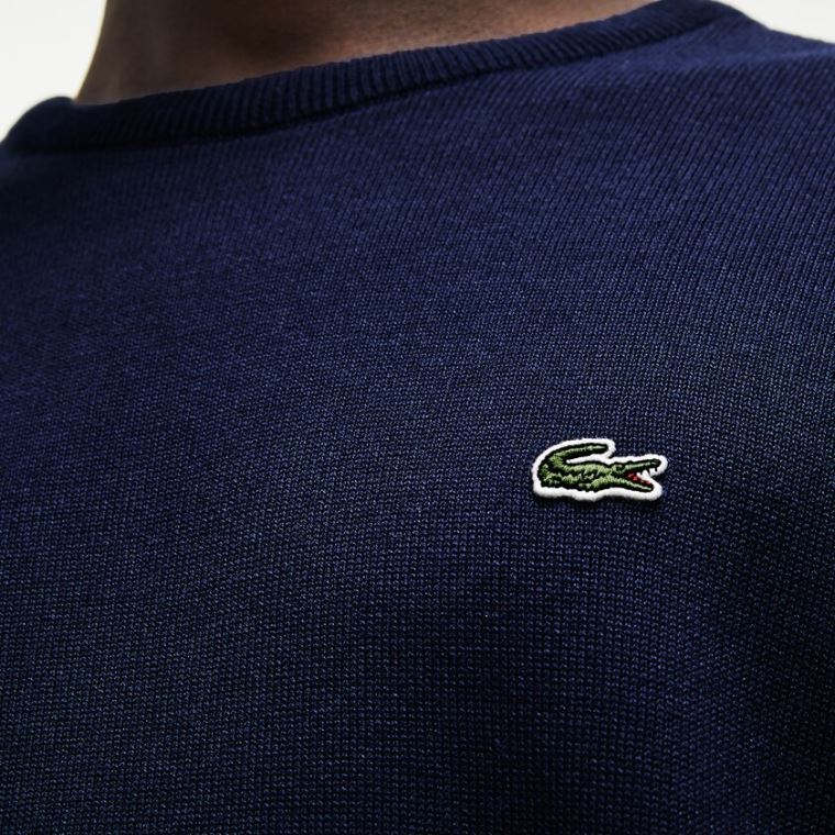 Lacoste Caviar Piqué Accent Sweater Mørkeblå Blå Hvide Mørkeblå Blå | 4GfVT6MR