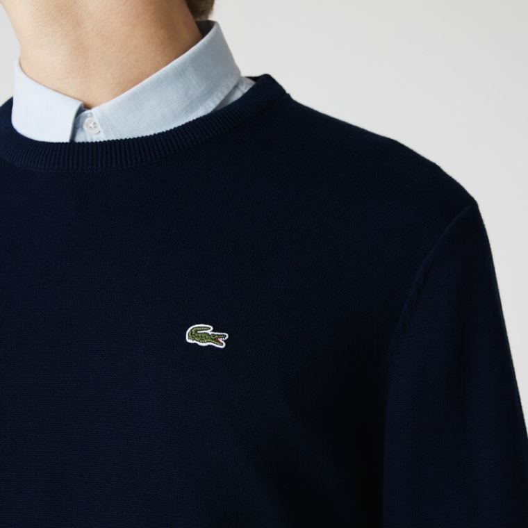 Lacoste Caviar Piqué Accent Sweater Mørkeblå Blå Hvide Mørkeblå Blå | 4GfVT6MR