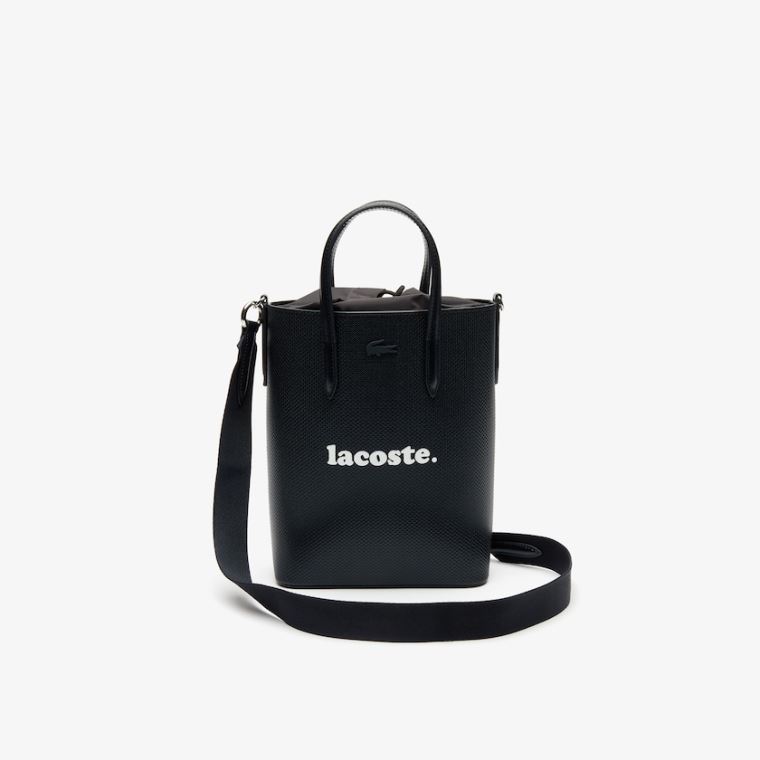 Lacoste Chantaco Branded Læder Vertical Tote Sort | islSIlhu