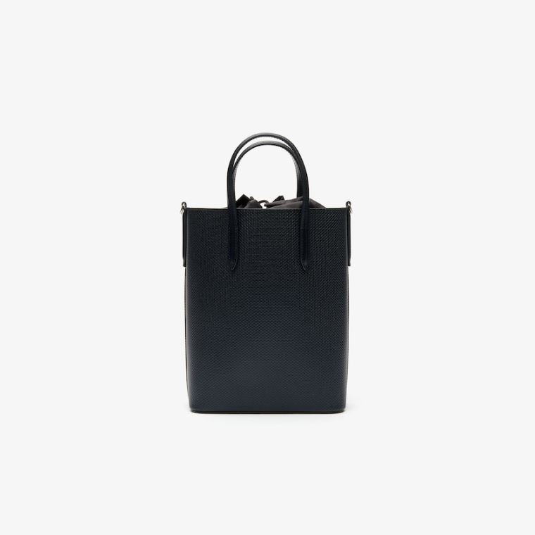 Lacoste Chantaco Branded Læder Vertical Tote Sort | islSIlhu