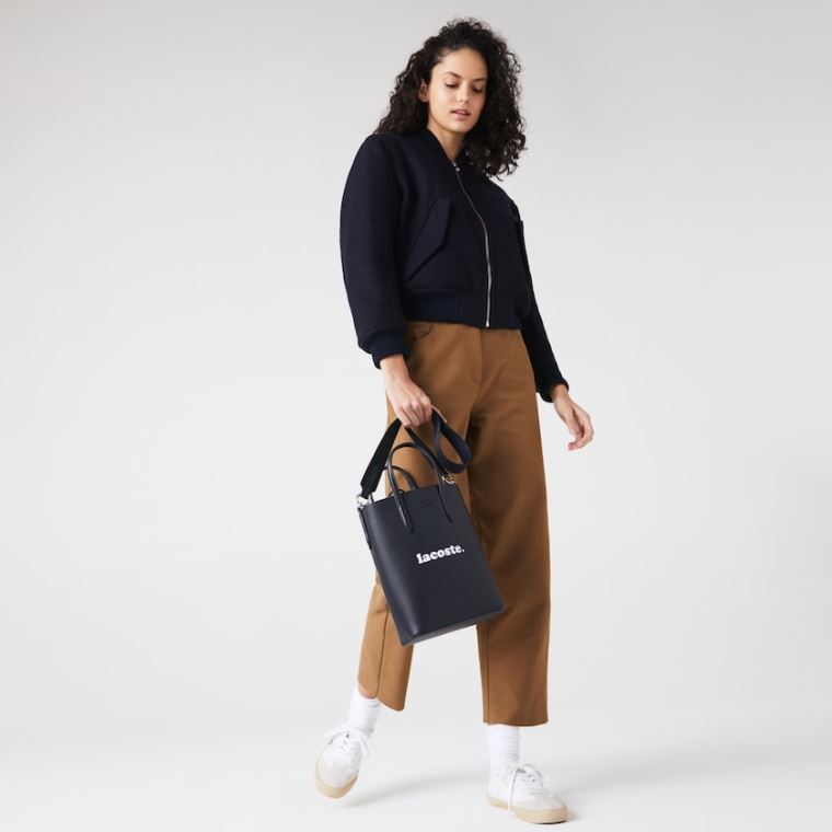 Lacoste Chantaco Branded Læder Vertical Tote Sort | islSIlhu