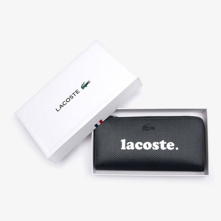 Lacoste Chantaco Branded Piqué Læder Zip Wallet Sort | BUGm475E