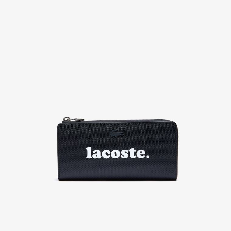 Lacoste Chantaco Branded Piqué Læder Zip Wallet Sort | BUGm475E