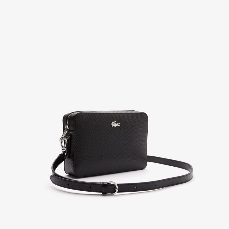 Lacoste Chantaco Detachable-Páskové Premium Piqué Læder Bag Sort | Zr4R600N