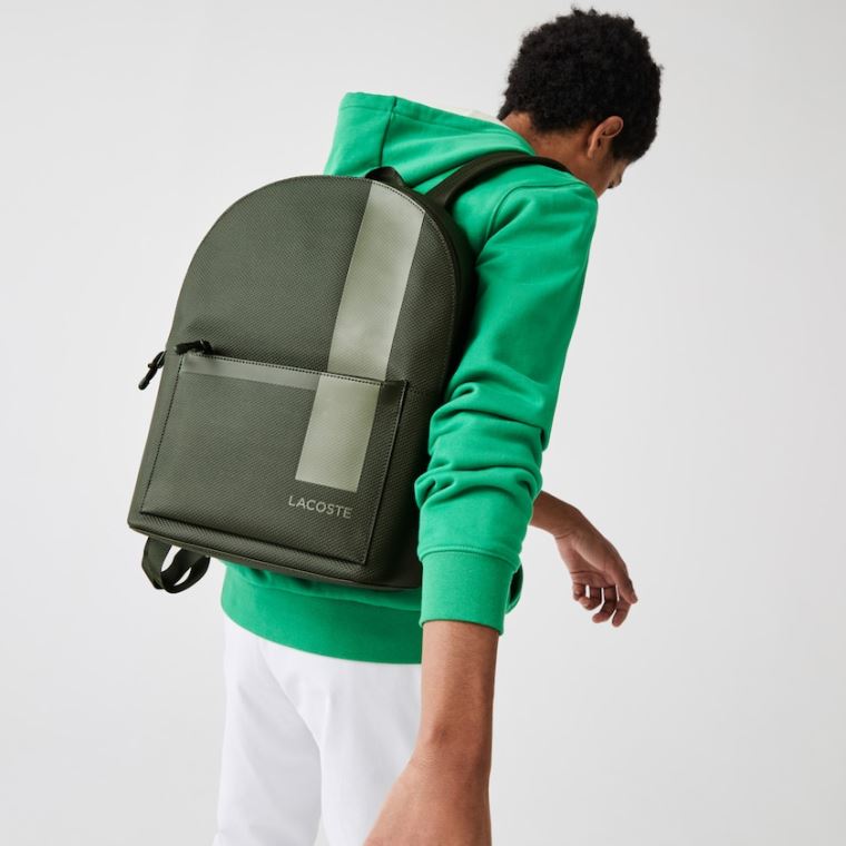 Lacoste Chantaco Graphic Piqué Læder Backpack Olivengrøn | zFt6pK6j