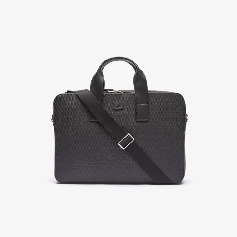 Lacoste Chantaco Matte Piqué Læder Computer Bag Sort | myXZFNgP